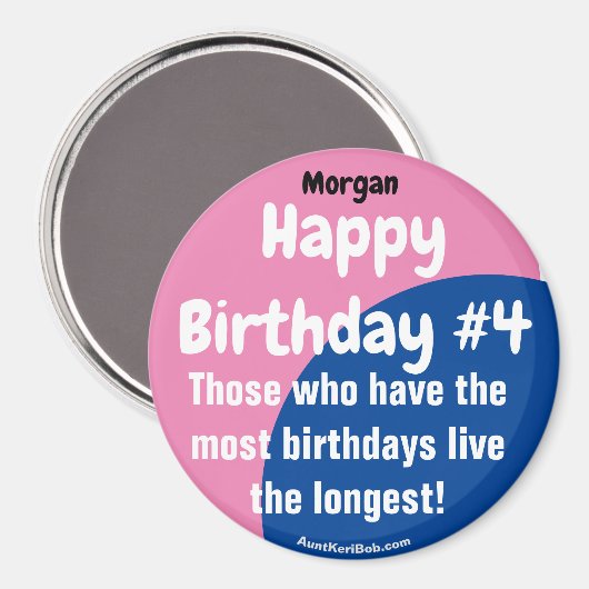 Morgan Gelukkige Verjaardag #4 Meisje Magnet (Voorkant / Achterkant)