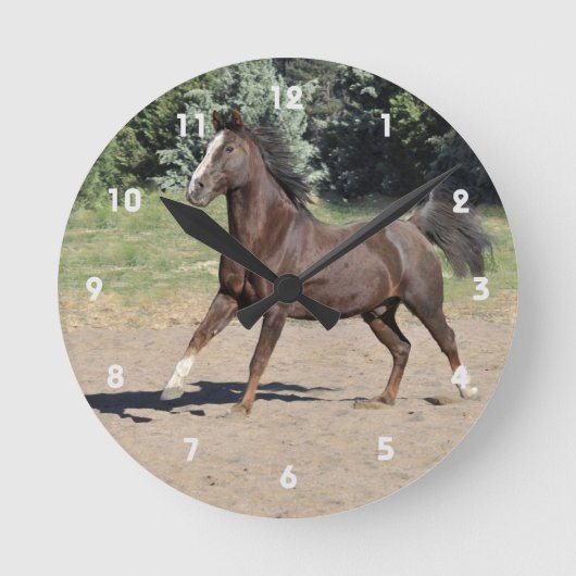 Morgan Horse Running Wall Clock Ronde Klok (Voorkant)