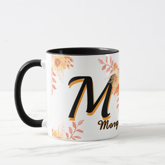 Morgan name Mug &golden flower.Letter M-writ u na Mok (Links)