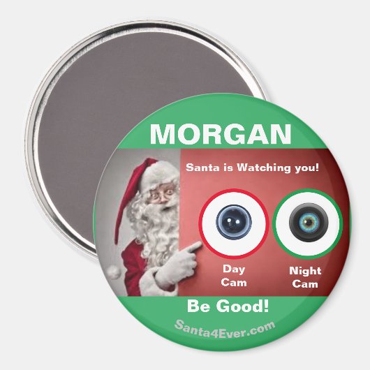MORGAN Santa kijkt naar je. Dag en nacht Magneet (Voorkant / Achterkant)