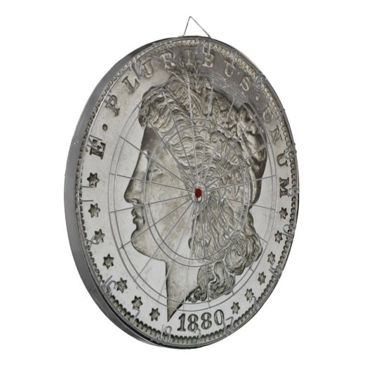 Morgan Silver Dollar Afbeelding op Dartboard Dartbord (Voorkant Links)