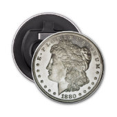 Morgan Silver Dollar Afbeelding op flesopener Button Flesopener (Voorkant)