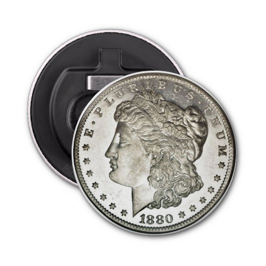Morgan Silver Dollar Afbeelding op flesopener Button Flesopener (Voorkant)