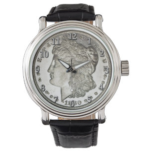 Morgan Silver Dollar Afbeelding op horloge met cij