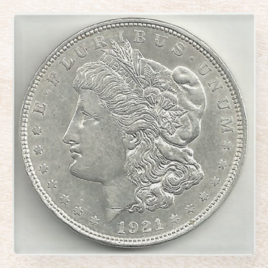 Morgan Silver Dollar uit 1921 Glazen Onderzetter (Voorkant)