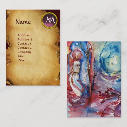 MORGANA EN DRAAK PERKAMENT MONOGRAM Paarse Gem Visitekaartje (Voorkant / Achterkant)