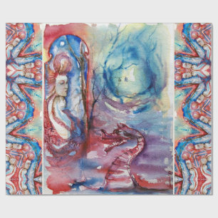 MORGANA Enchantress en Dragon, Pink Blue Fantasy Cadeaupapier