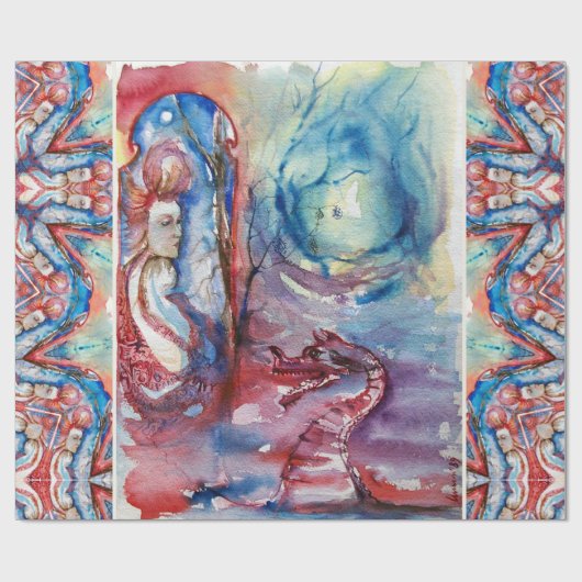 MORGANA Enchantress en Dragon, Pink Blue Fantasy Cadeaupapier (Vlak)