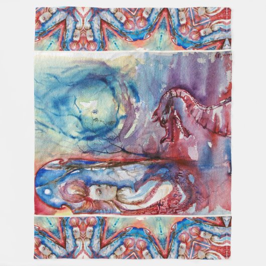 MORGANA Enchantress en Dragon, Pink Blue Fantasy Fleece Deken (Voorkant)