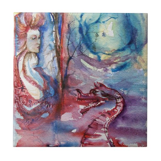 MORGANA / Magie en Mystery , Roze Blauwe Fantastis Tegeltje (Voorkant)