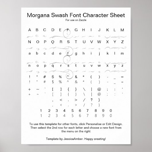 Morgana Swash Font Chararacter Reference Poster (Voorkant)
