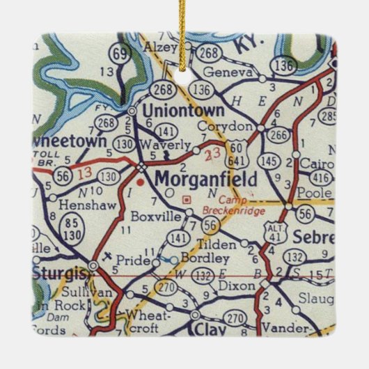 Morganfield KY Map Keramisch Ornament (Achterkant)