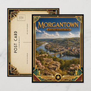 Morgantown West Virginia Vintage Art Deco Gouden Briefkaart