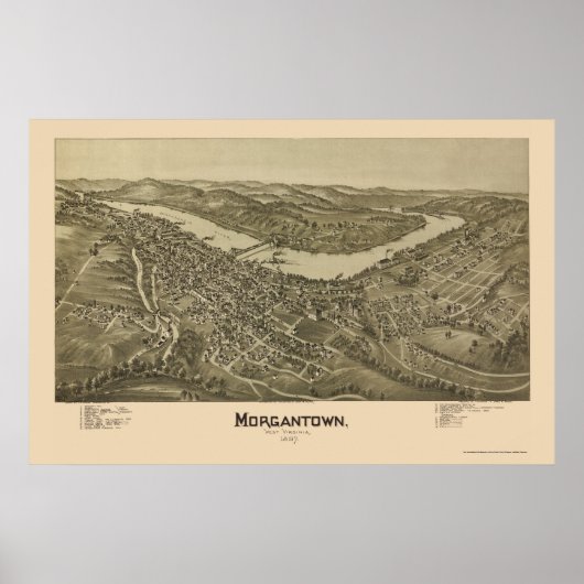 Morgantown, WV Panoramic Map - 1897 Poster (Voorkant)