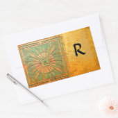 MORGEN STAR MONOGRAM, antiek geel, bruin, groen Rechthoekige Sticker (Envelop)