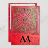 MORGEN STAR MONOGRAM, antiek helder rood Aankondiging (Voorkant / Achterkant)