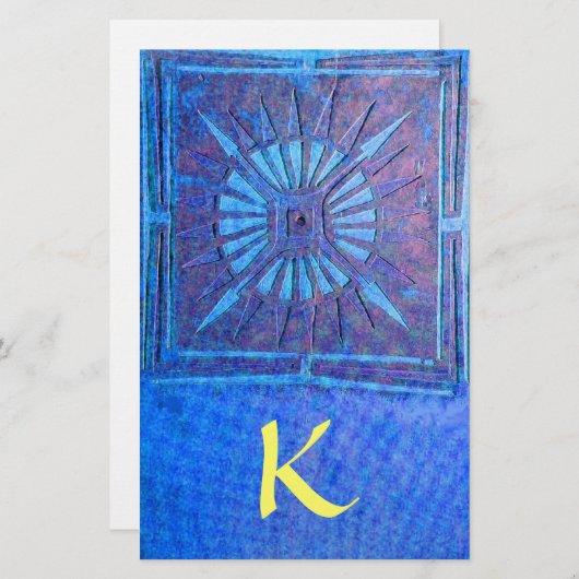 MORGEN STAR MONOGRAM, blauw geel Briefpapier (Voorkant / Achterkant)