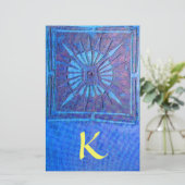 MORGEN STAR MONOGRAM, blauw geel Briefpapier (Staand voorkant)