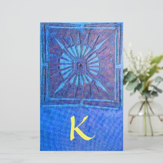 MORGEN STAR MONOGRAM, blauw geel Briefpapier (Staand voorkant)