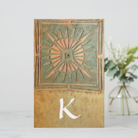 MORGEN STAR MONOGRAM, groen, bruin geel wit Briefpapier (Staand voorkant)