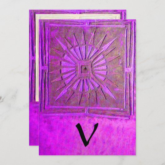 MORGEN STAR MONOGRAM, helder paars violet Aankondiging (Voorkant / Achterkant)