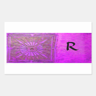 MORGEN STAR MONOGRAM, roze violet, paars Rechthoekige Sticker