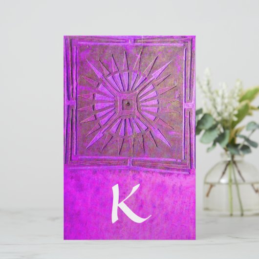 MORGEN STAR MONOGRAM, violet paars wit Briefpapier (Staand voorkant)