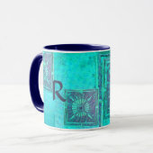 MORGEN STAR Pawnee Aqua Blue Turquoise Monogram Mok (Voorkant links)