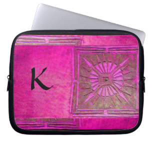 MORGEN STAR, roze, zwart, monogram Fuchsia Laptop Sleeve
