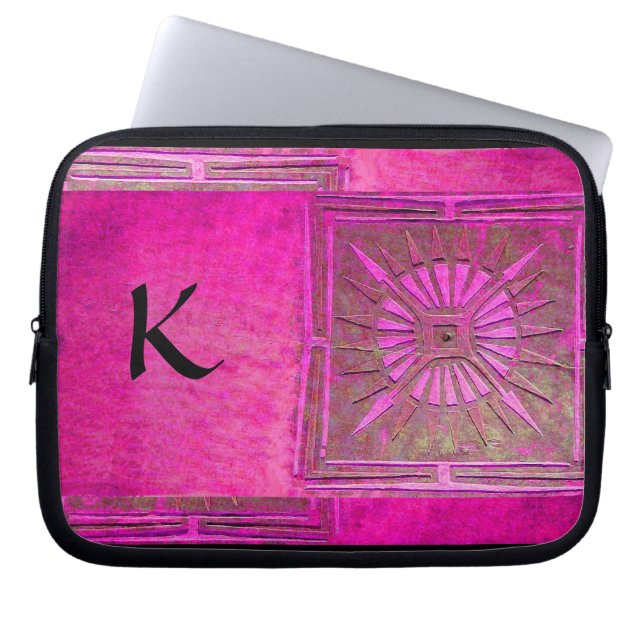 MORGEN STAR, roze, zwart, monogram Fuchsia Laptop Sleeve (Voorkant)