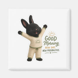 Morgen Stretch Schattige Zwarte Rex Konijn Sticker Magneet
