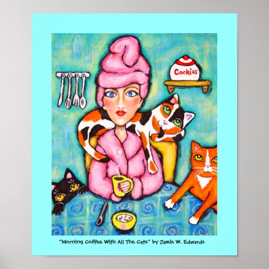 Morgenkoffie met alle katten poster (Voorkant)