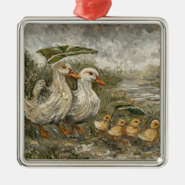 Morgenpendel Whimsical Boerderij Eend Regenachtige Metalen Ornament