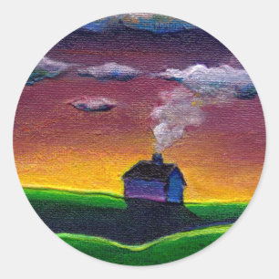 Morgenschap nieuw jaar kleurrijke originele kunst ronde sticker