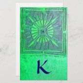 MORGENSTER MONOGRAM, groen blauw Briefpapier (Voorkant / Achterkant)