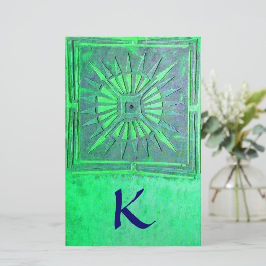 MORGENSTER MONOGRAM, groen blauw Briefpapier (Staand voorkant)