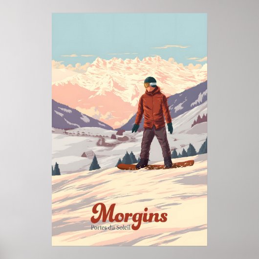Morgins Zwitserland Snowboarden Reisposter Poster (Voorkant)