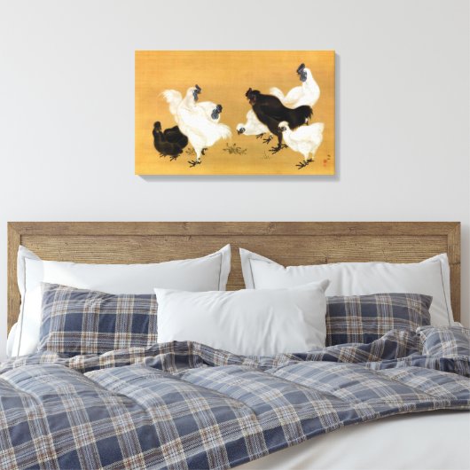 Mori Sosen Silkies Chickens Canvas Afdruk (Insitu (Slaapkamer))