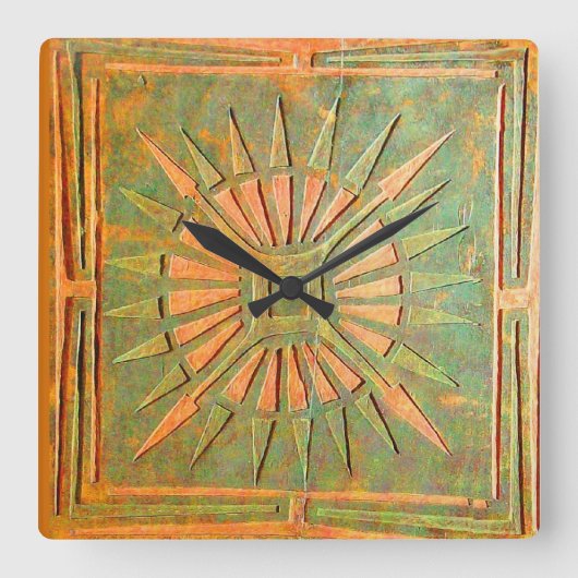 MORING STAR, Antiek bruin groen Vierkante Klok (Voorkant)