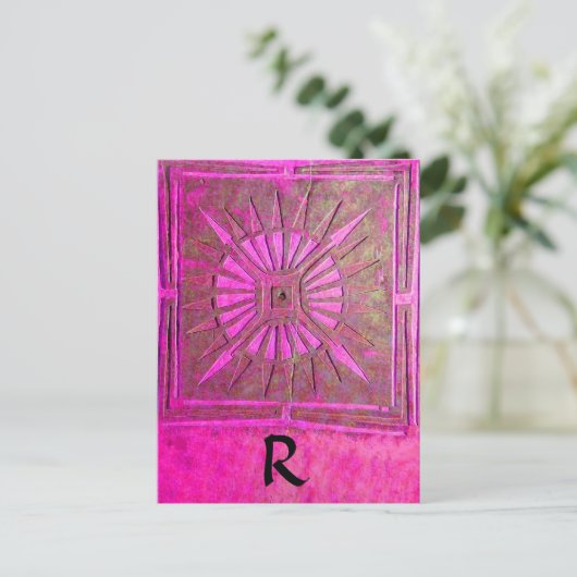 MORING STAR Pink, Fuchsia Black, Monogram Briefkaart (Staand voorkant)