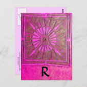 MORING STAR Pink, Fuchsia Black, Monogram Briefkaart (Voorkant / Achterkant)