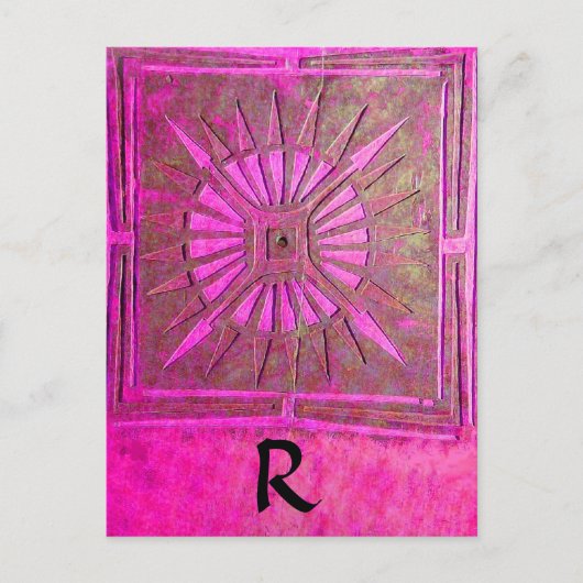 MORING STAR Pink, Fuchsia Black, Monogram Briefkaart (Voorkant)