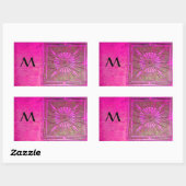 MORING STAR Pink, Fuchsia Black, Monogram Rechthoekige Sticker (Vel)