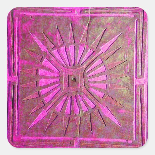 MORING STAR Pink, Fuchsia Black, Monogram Vierkante Sticker (Voorkant)