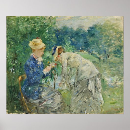 Morisot - Vrouw plukt bloemen 1879 Poster (Voorkant)