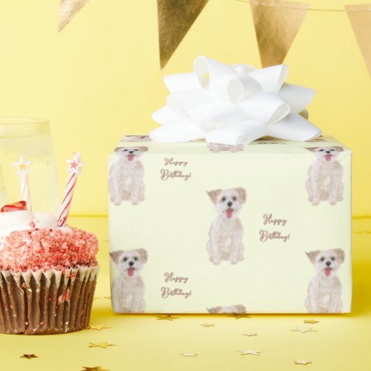 Morkie Aanpasbaar Cadeaupapier (Verjaardagsfeest)