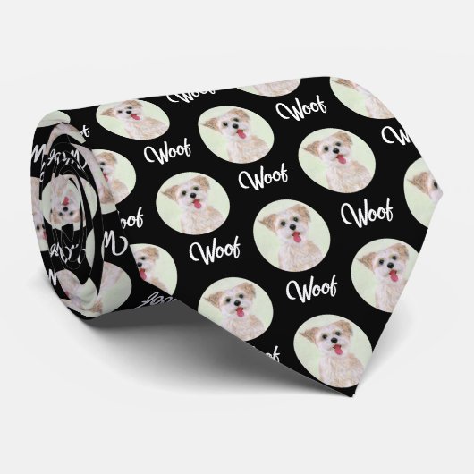 Morkie Black Tie Ronde Afbeelding Stropdas (Opgerold)