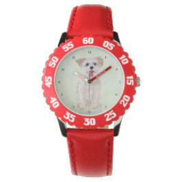 Morkie Dog Bezel Roestvrij staal Rood Kinder Horlo Horloge