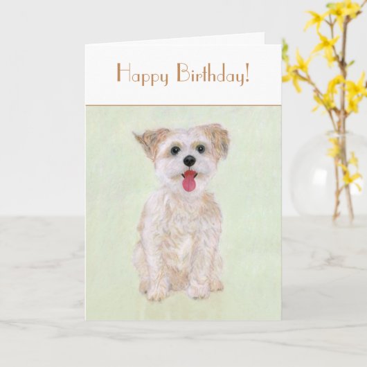 Morkie Dog Birthday Folding Kaart (Gele Bloem)