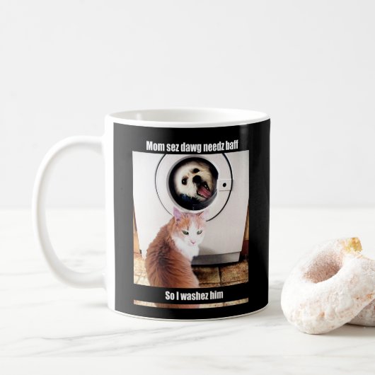 Morkie Dog Cat Meme Funny Humor Cup Mok (Met donut)
